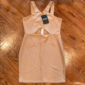 Taupe Halter Cutout Mini Dress